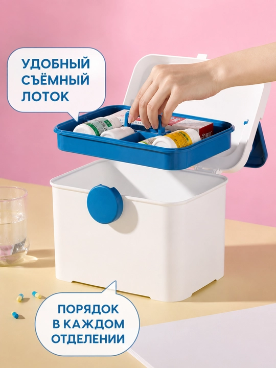 Домашняя аптечка с ручкой и съёмным лотком — контейнер для хранения лекарств дома