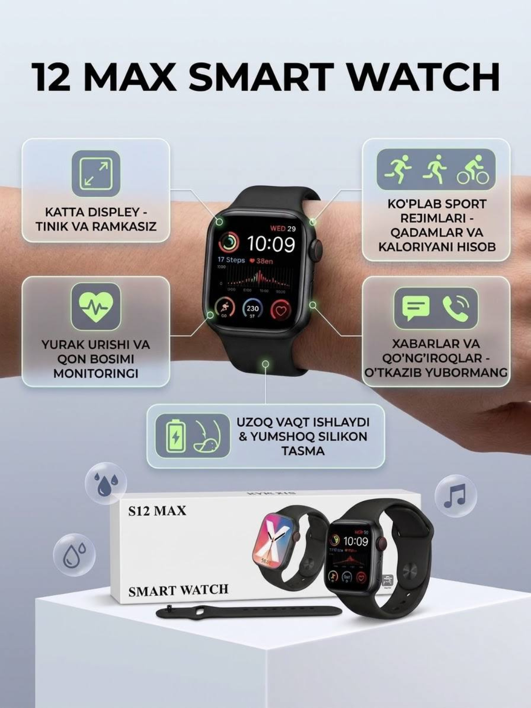 S12 Max Smart Watch aqlli soat 1+1 Quloqchin - 