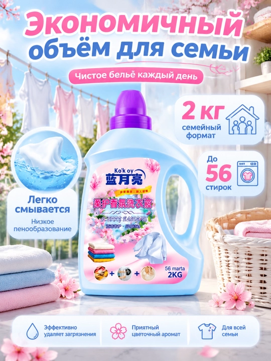 Гель для стирки большой объём, глубокая очистка, долгий аромат, защита цвета