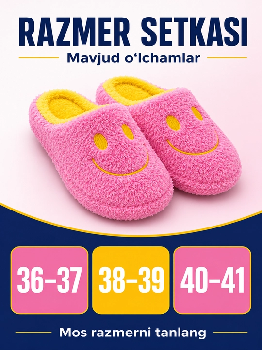 Ayollar uchun yumshoq uy tapochkasi, yopiq shippak, kulgichli dizayn, 36–41