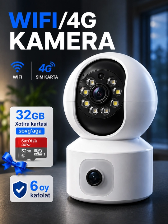 Smart Wi-Fi/4G kameralar, SIM karta yoki Wi-Fi kameralar, tungi rejim - 