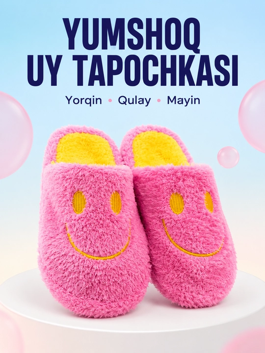 Ayollar uchun yumshoq uy tapochkasi, yopiq shippak, kulgichli dizayn, 36–41