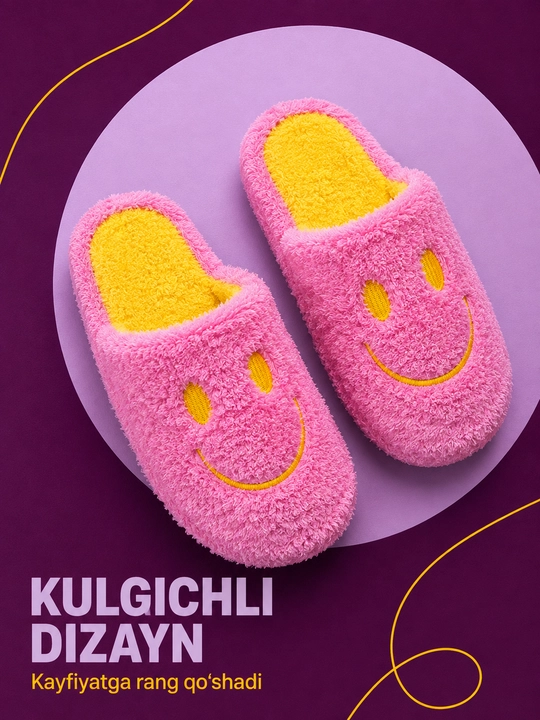 Ayollar uchun yumshoq uy tapochkasi, yopiq shippak, kulgichli dizayn, 36–41