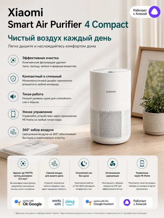 Очистители воздуха Xiaomi с HEPA-фильтр, PM2.5, Smart, 27–125 м²,  защита от аллергенов