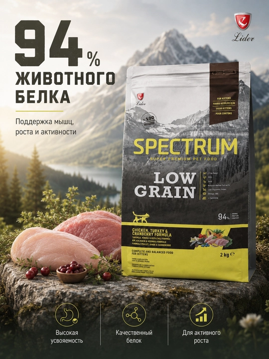 Spectrum Low Grain мushukchalar uchun past donli oziq-ovqat tovuq kurka klyukva bilan, 2kg