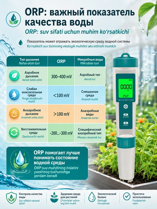 Suv tarkibi o'lchagich, PH metr, 7 tasi 1 da, EC, TDS, SALT, pH, ORP, S.G, TEMP