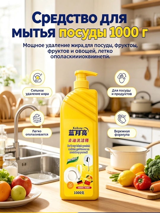 Моющее для посуды нажимное, быстро удаляет жир для посуды и овощей