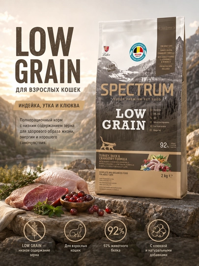 Spectrum Low Grain quruq ovqat past donli, kurka, o'rdak va klukva bilan, 2 kg - 