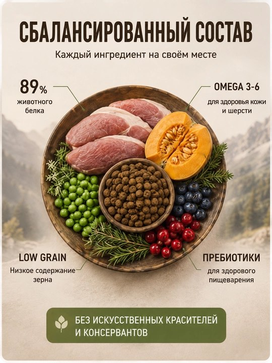 Spectrum Low Grain корм низкозерновой, с уткой, для взрослых собак малых пород, 2.5 кг
