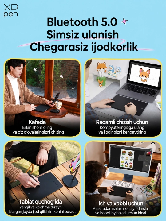 XP-Pen Deco SE grafik plansheti, Bluetooth 5.0 va P05D pero bilan
