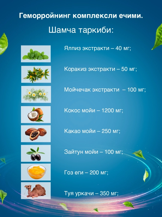 Gemorroy uchun tabiiy yechim - ProctoStop, 10 dona fitochoy, shamchalar
