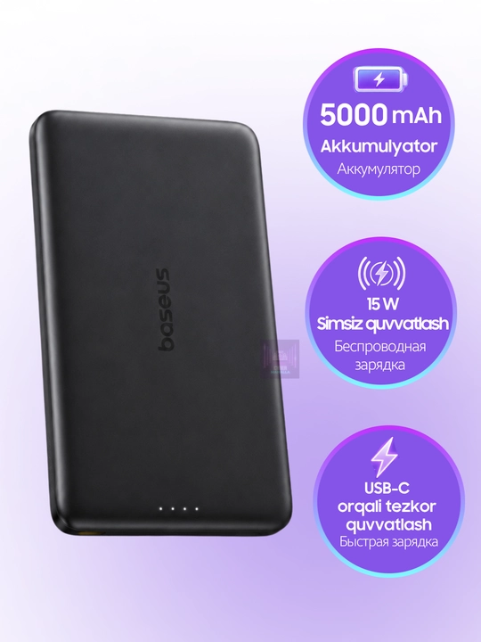 Baseus PicoGo AM41 magnitli Power Bank 5000 mA·soat 20W, iPhone uchun MagSafe