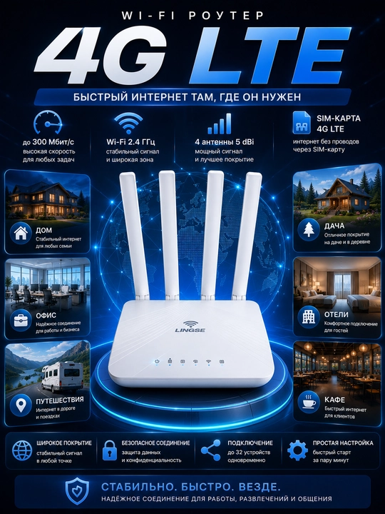WIfi беспроводной 4G 5G LTE роутер с симкартой - 