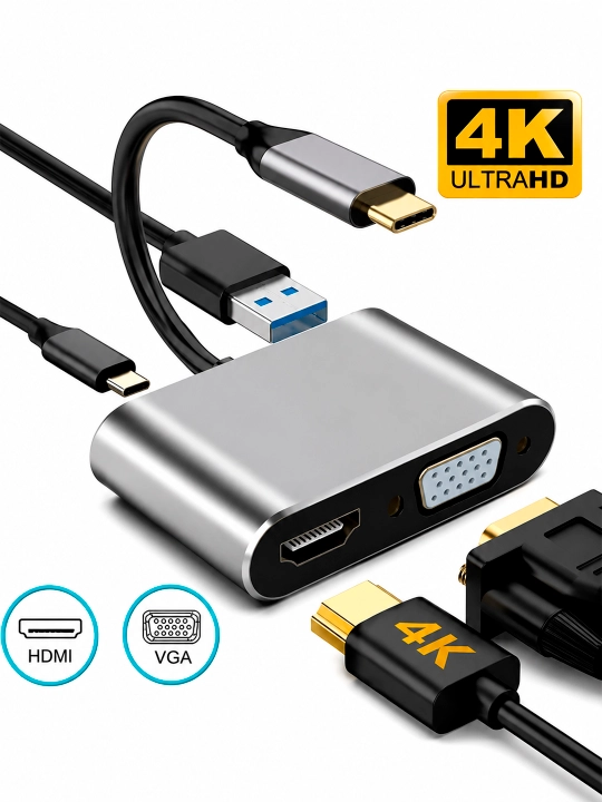 HDMI, VGA, USB 3.0, Ethernet va PD 100W portli USB Type-C HUB adapter