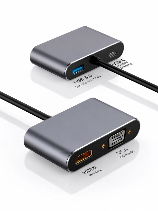HDMI, VGA, USB 3.0, Ethernet va PD 100W portli USB Type-C HUB adapter