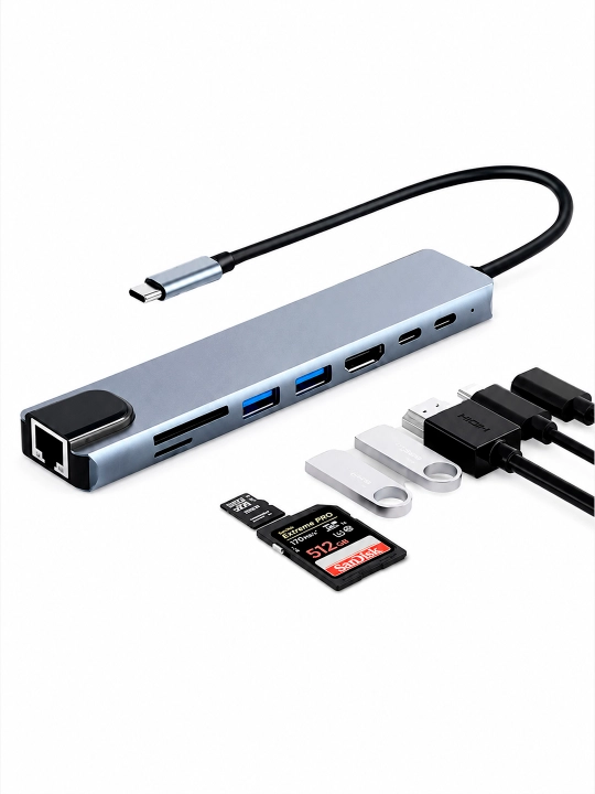 HDMI, VGA, USB 3.0, Ethernet va PD 100W portli USB Type-C HUB adapter