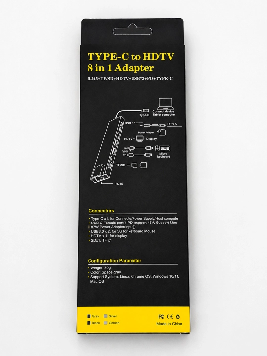 HDMI, VGA, USB 3.0, Ethernet va PD 100W portli USB Type-C HUB adapter