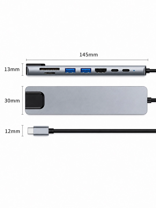 HDMI, VGA, USB 3.0, Ethernet va PD 100W portli USB Type-C HUB adapter