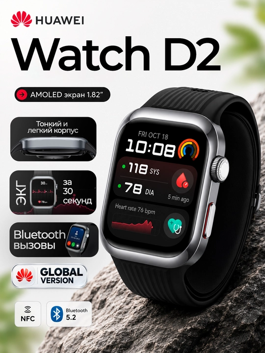 Смарт часы HUAWEI WATCH D2 AMOLED NFC ЭКГ измерение давления IP68 Bluetooth 5.2 - 