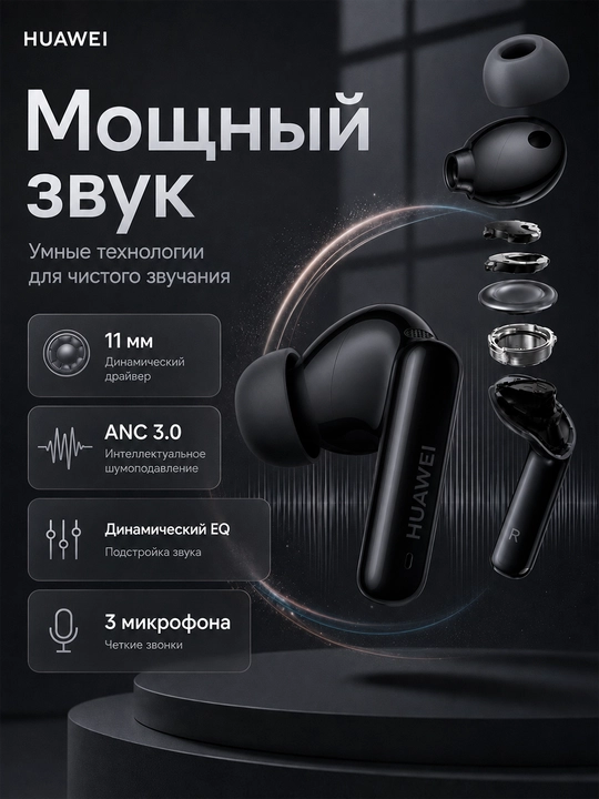 Беспроводные наушники HUAWEI FreeBuds 6i, ANC 3.0, Bluetooth 5.3, до 35 часов, IP54