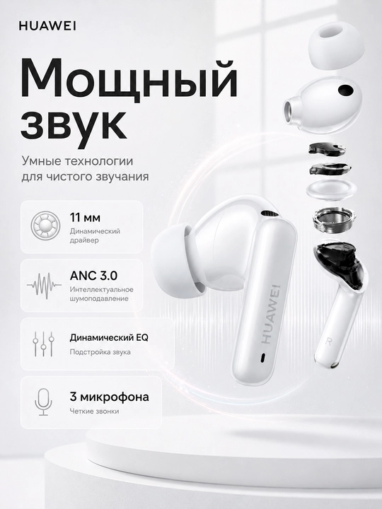 Беспроводные наушники HUAWEI FreeBuds 6i, ANC 3.0, Bluetooth 5.3, до 35 часов, IP54