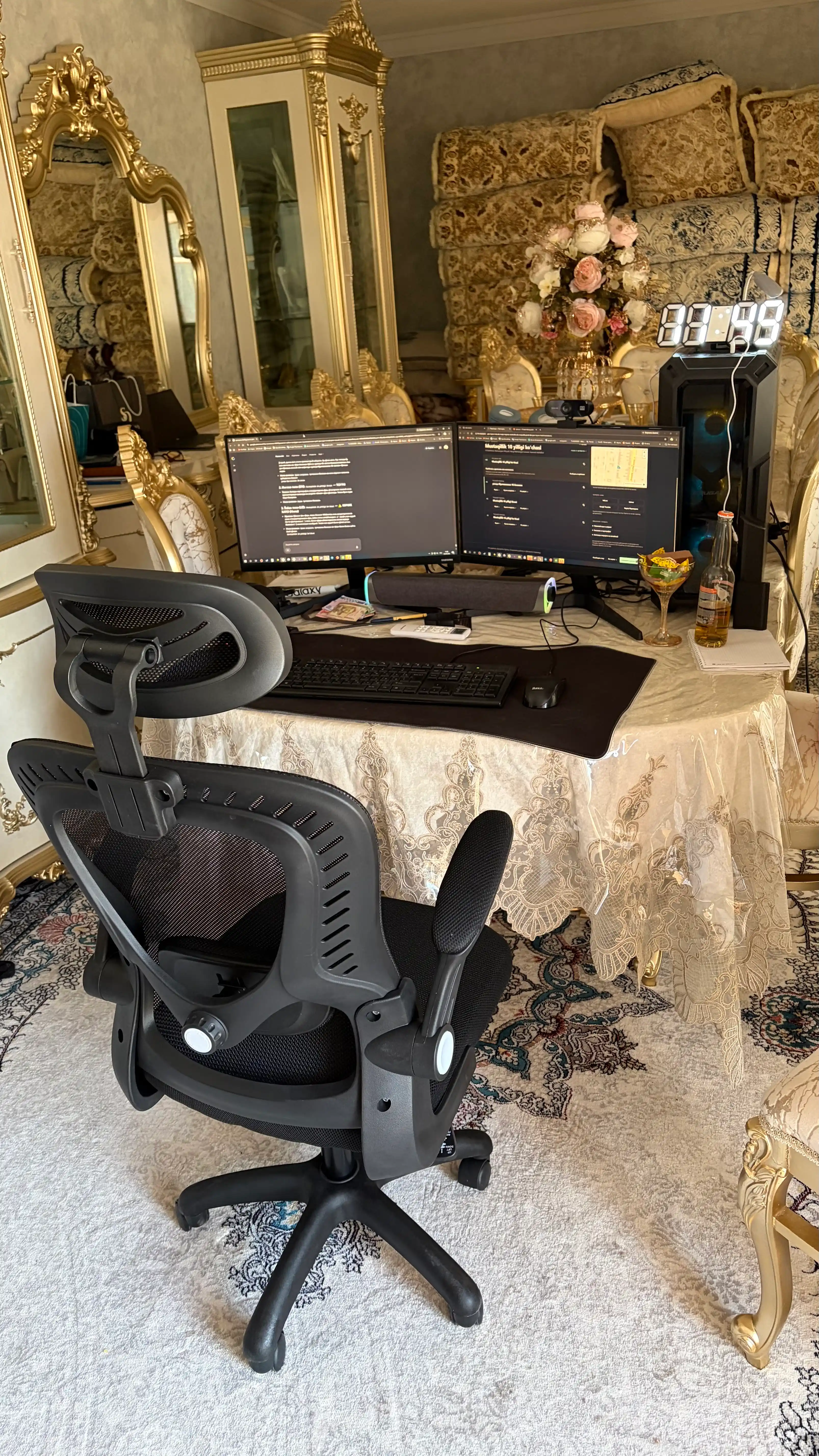 Ofis kreslosi, geymerlar uchun, ergonomik, sozlanadigan suyanchiq, bosh uchun taglik