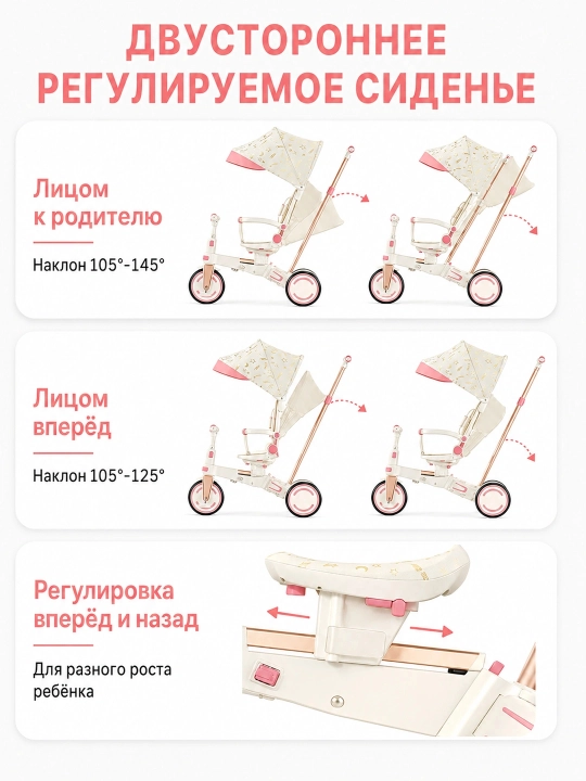 Детский велосипед 9 в 1, регулируемая ручка, двустороннее сиденье, PU-колёса