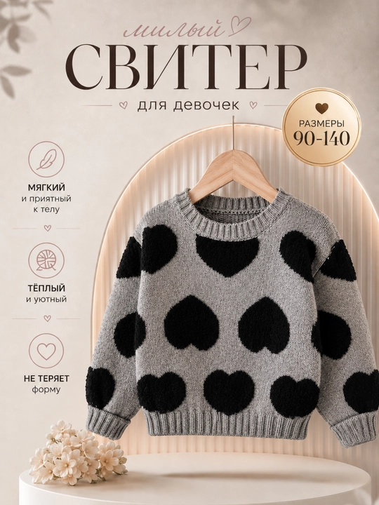 Свитер для девочки с сердечками - 