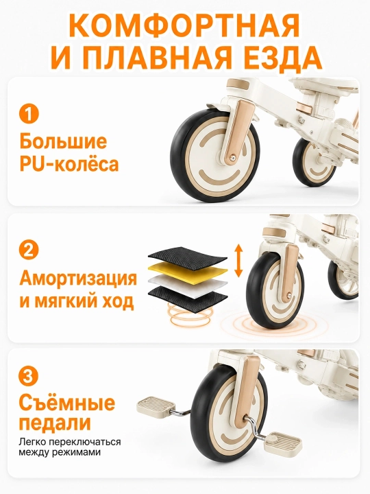 Детский велосипед 9 в 1, регулируемая ручка, двустороннее сиденье, PU-колёса
