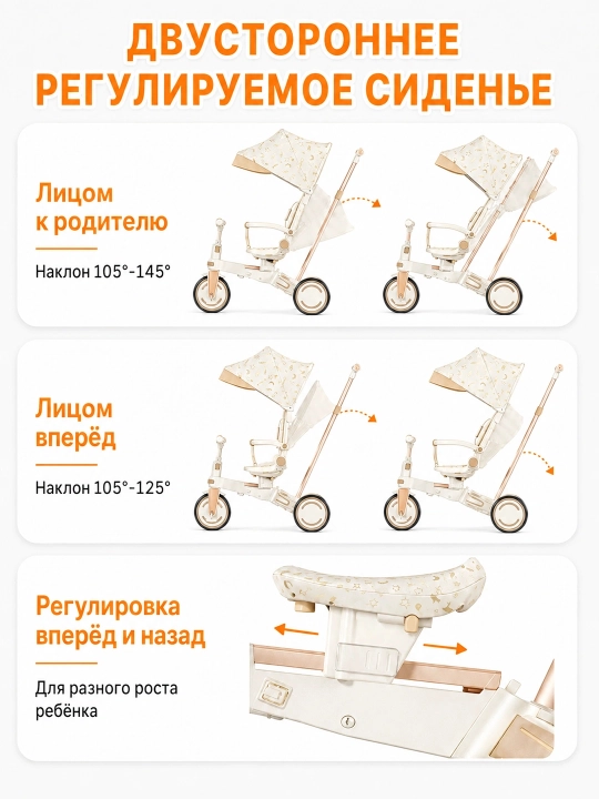Детский велосипед 9 в 1, регулируемая ручка, двустороннее сиденье, PU-колёса