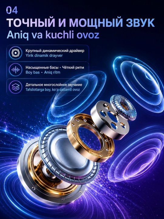 Simsiz quloqchinlar Bluetooth 5.4, sensorli naushnik mikrofonli iPhone Android uchun