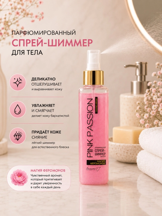 «Pink Passion» feromonli parfyumeriyali tana spreyi-shimmeri - 