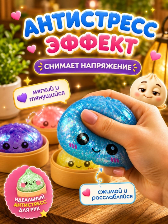 Антистресс игрушка в виде дамплингов пельменей, мантов с глазками, мягкий сквиш «Сыр», куб