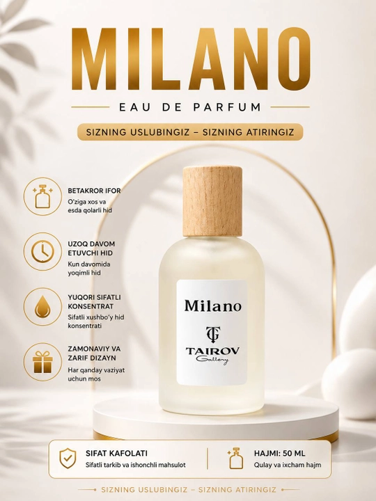MILANO Элегантный и современный аромат, созданный на сочетании древесных и цитрусовых нот - 
