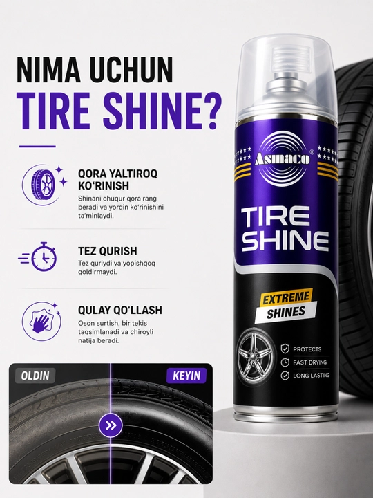 Чернение шин Asimaco Tire Shine Extreme Shines,для резины и колес 450 мл,Средство для шин