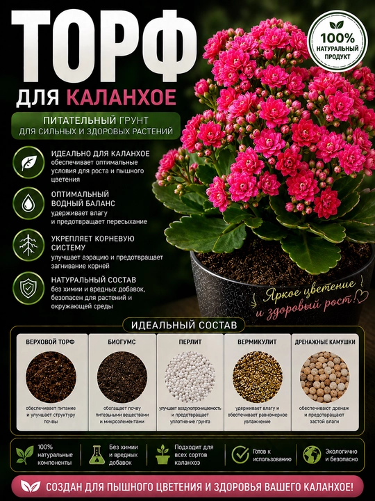 Авторский Торф для Каланхое, Гатовый Грунт, Идеальный Состав - 