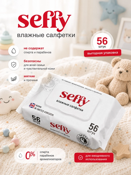 Гигиенические влажные салфетки Seffy, 56 шт - 