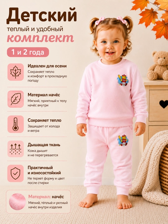 Комплект-двойка для мальчиков и девочек с начёсом, 1–2 года