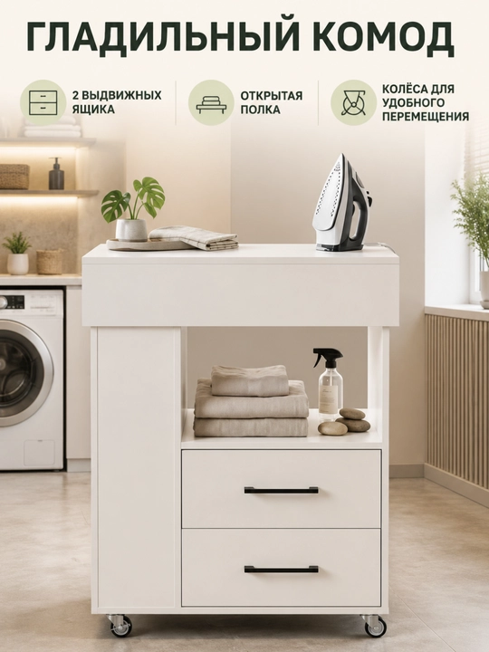 Гладильный комод IN HOUSE со складной доской, 175×44×88 см - 