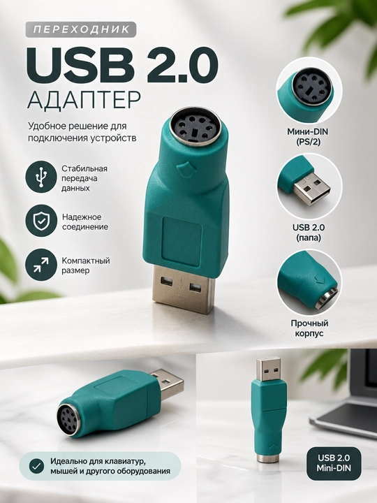 USB 2.0 адаптер Mini-DIN (PS/2) — удобное решение для подключения периферийных устройств - 