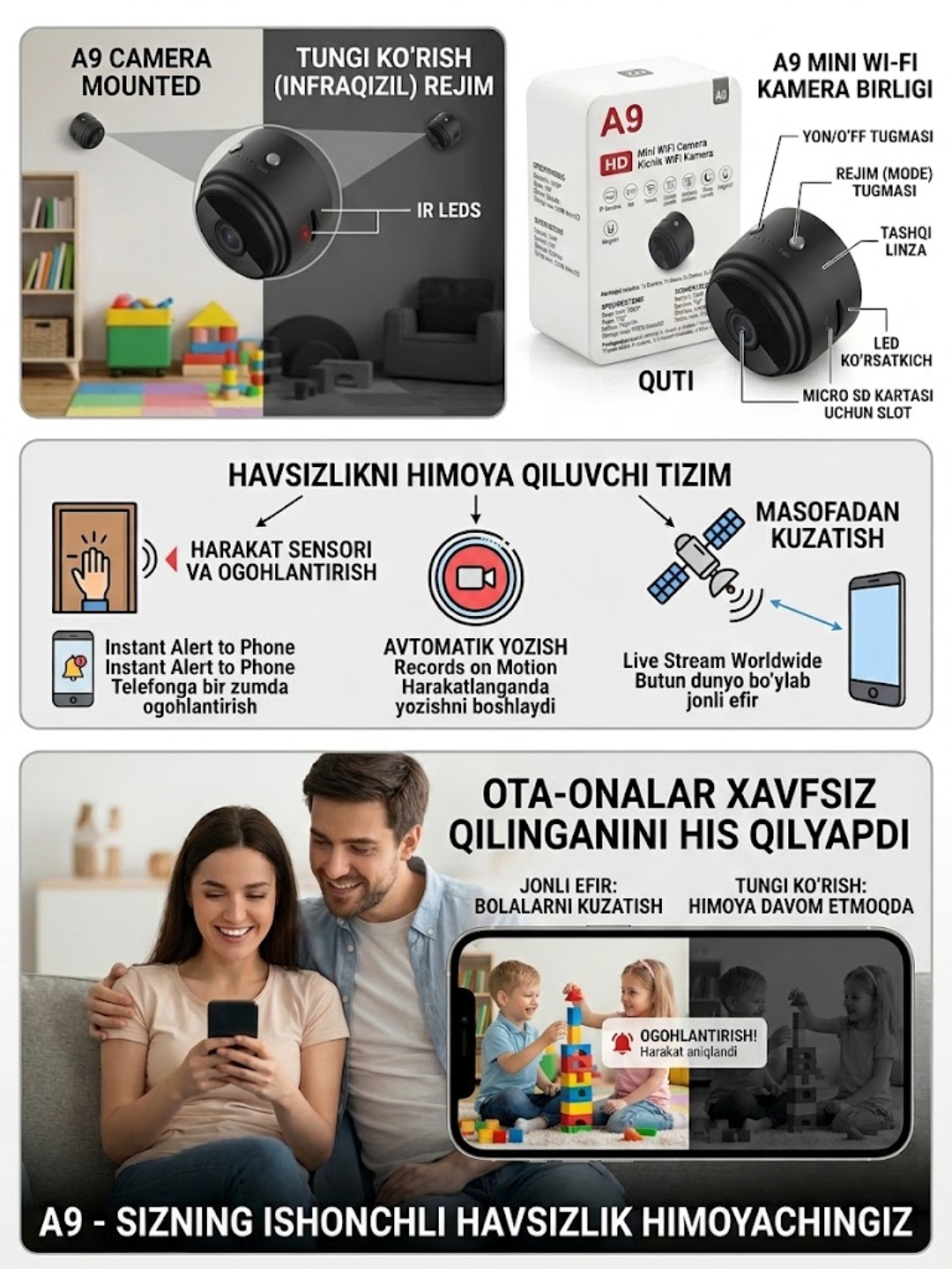 A9 Mini Wi-Fi Kamera — Xonadon Xavfsizligi va Masofaviy Kuzatuv