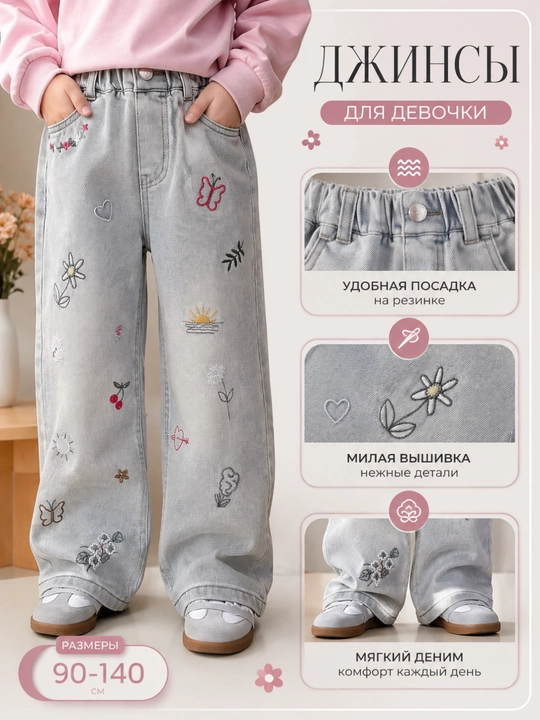Джинсы для девочки с вышивкой