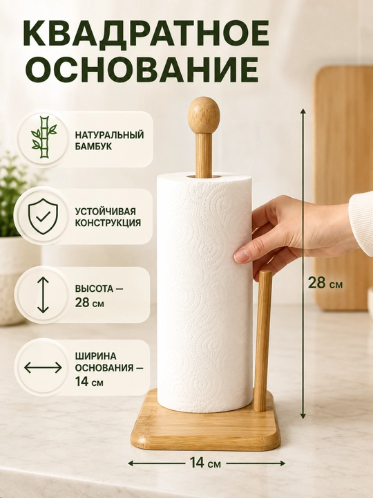 Настольный деревянный держатель для бумажных полотенец с удобным фиксатором из бамбука