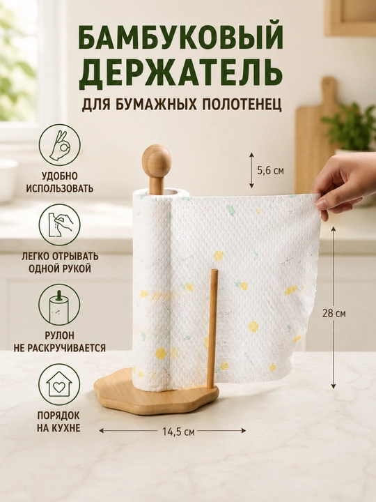 Держатель для бумажных полотенец из бамбука, настольная подставка для дома и кухни