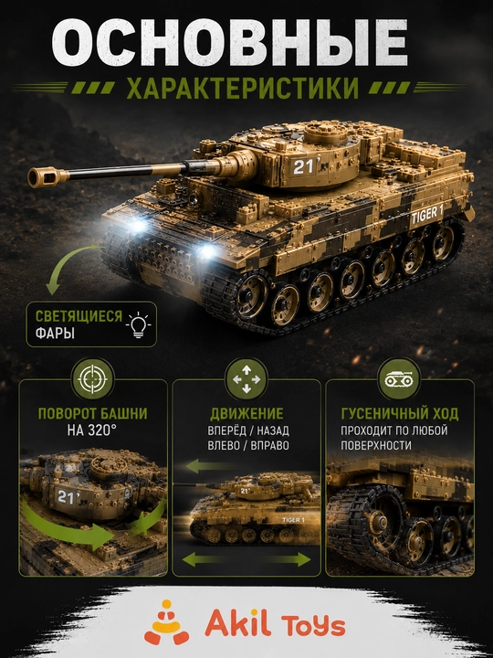 Радиоуправляемый танк игрушечный с пультом управления