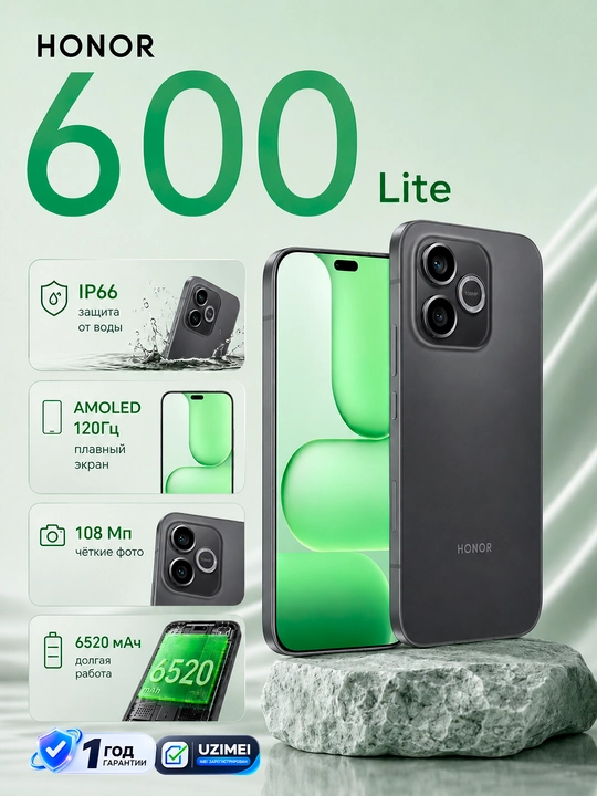 Cмартфон Honor 600 Lite 5G — 108 Мп, АКБ 6520 мАч, 256 ГБ, AMOLED 120 Гц - 