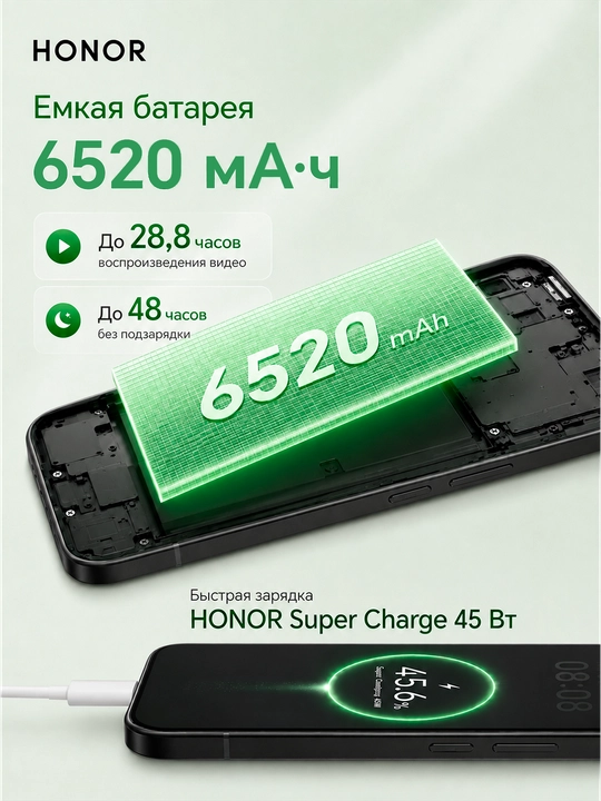 Cмартфон Honor 600 Lite 5G — 108 Мп, АКБ 6520 мАч, 256 ГБ, AMOLED 120 Гц
