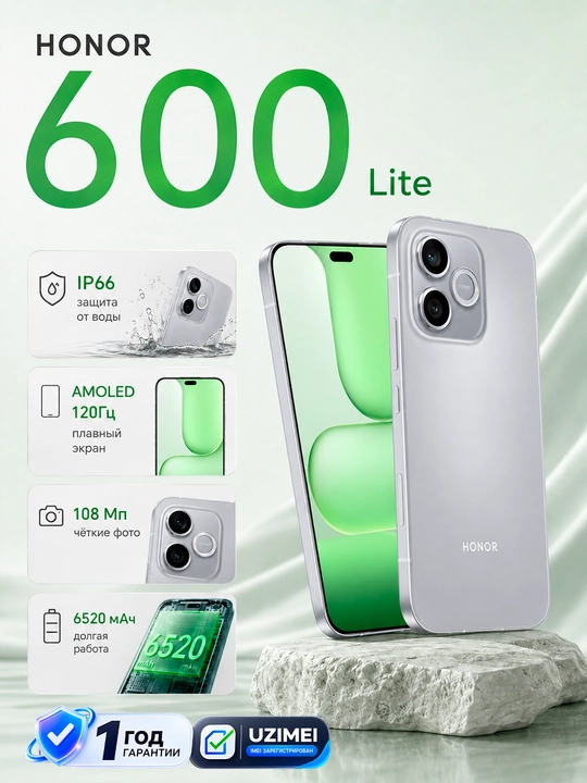 Cмартфон Honor 600 Lite 5G — 108 Мп, АКБ 6520 мАч, 256 ГБ, AMOLED 120 Гц - 