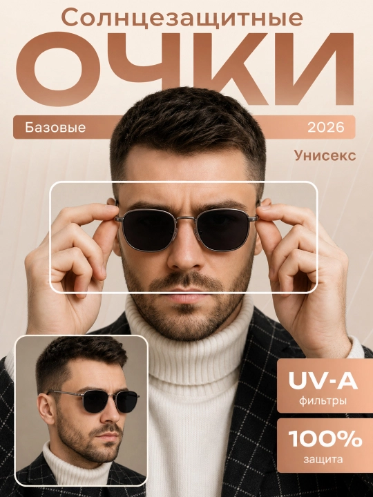 Erkaklar uchun quyoshdan himoyalovchi ko‘zoynak, universal o‘lcham