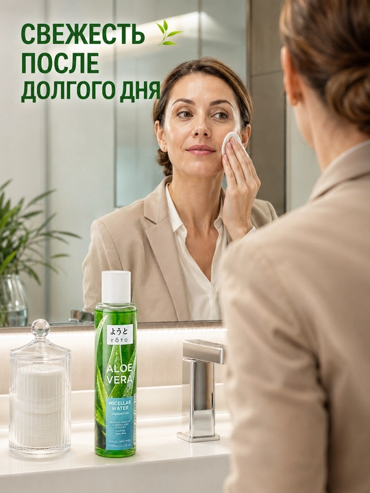 Мицеллярная вода YOTO Aloe Vera с алоэ вера для снятия макияжа и очищения лица, 195 мл